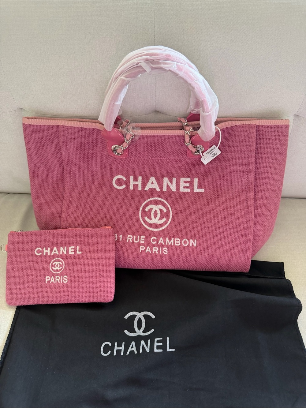 CC Pink Canvas Deauville Tote with Pouch